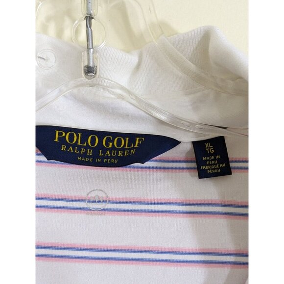 Ralph Lauren Polo Golf Shirt Mens Size XL White Pink Blue Striped Stretch Casual - Picture 4 of 5